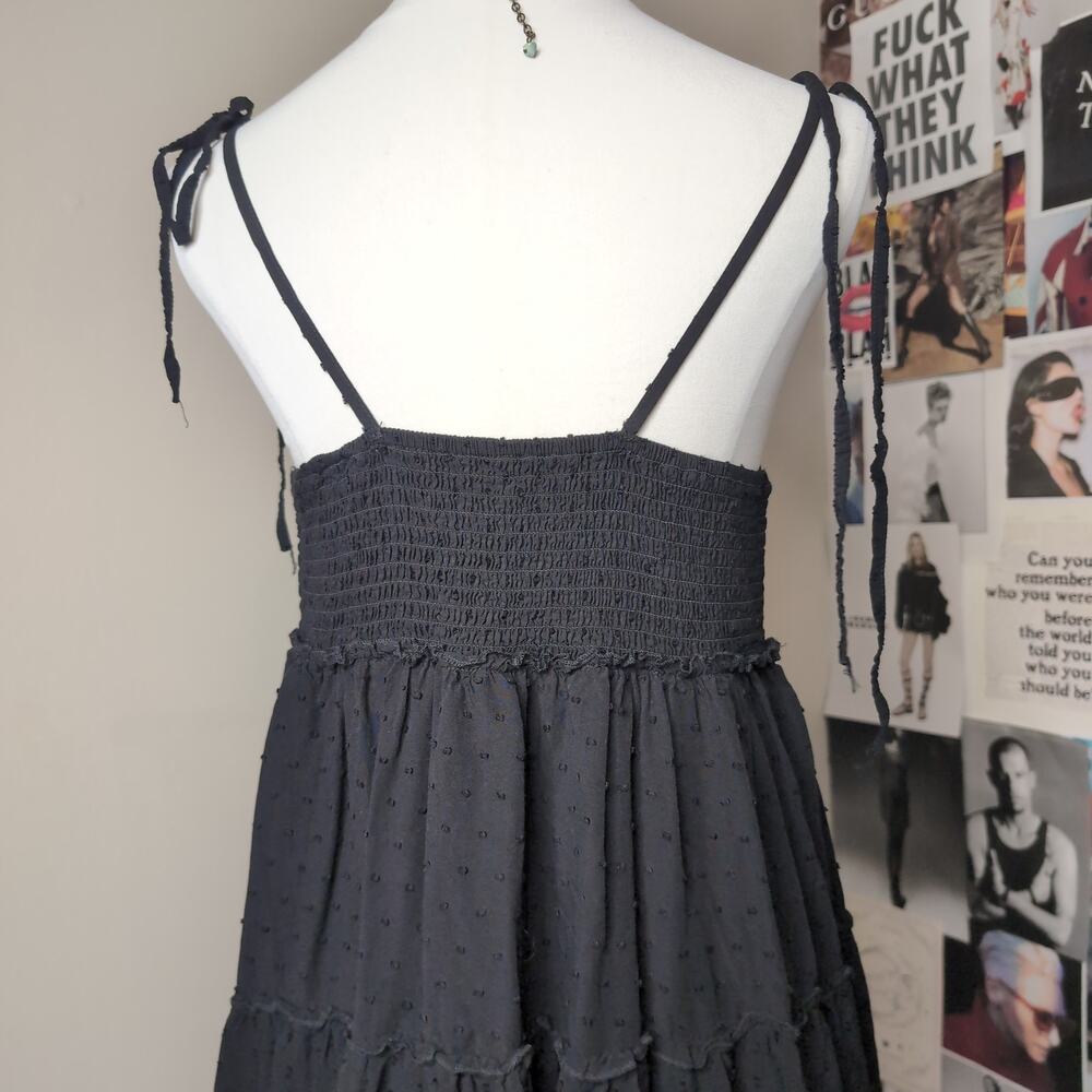 Black Dotted Tiered Midi Dress Gothic - Picture 4 of 7